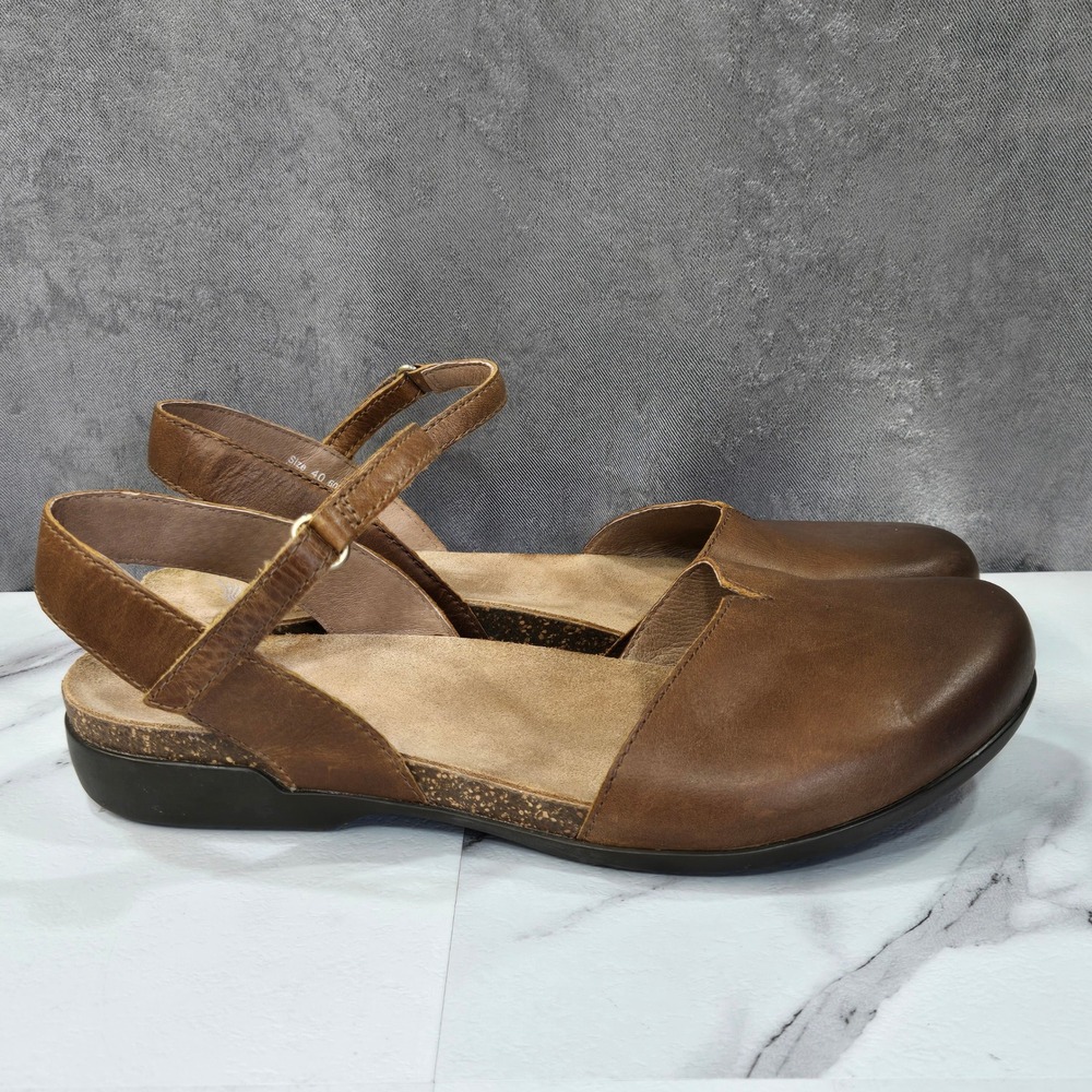 Dansko Fawna Womens 40 US 9.5-10 Brown Leather Mary Jane Sandals Clogs Shoes